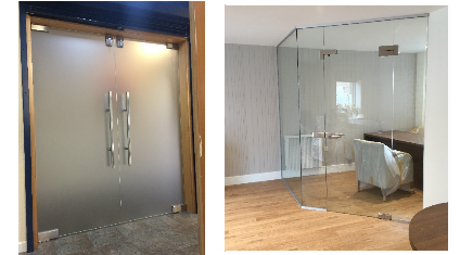 10mm Satinised Glass double doors with satin steel top locks, handle and hinges.